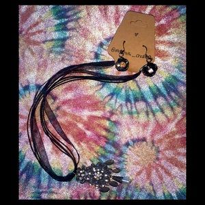 Handmade Black and chrome necklace earring set